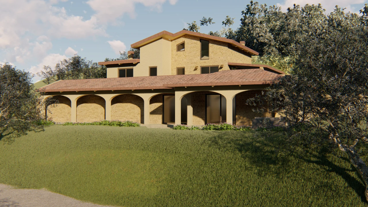 Render di progetto dell’abitazione unifamiliare nel paesaggio rurale di Vasto, vista 1