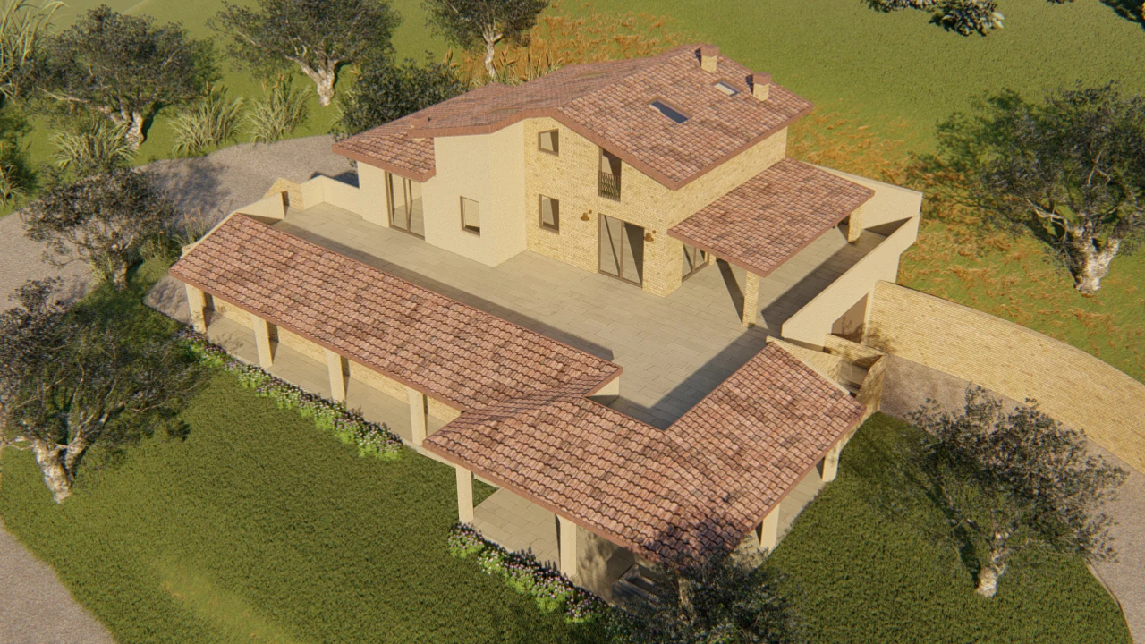 Render di progetto dell’abitazione unifamiliare nel paesaggio rurale di Vasto, vista 2